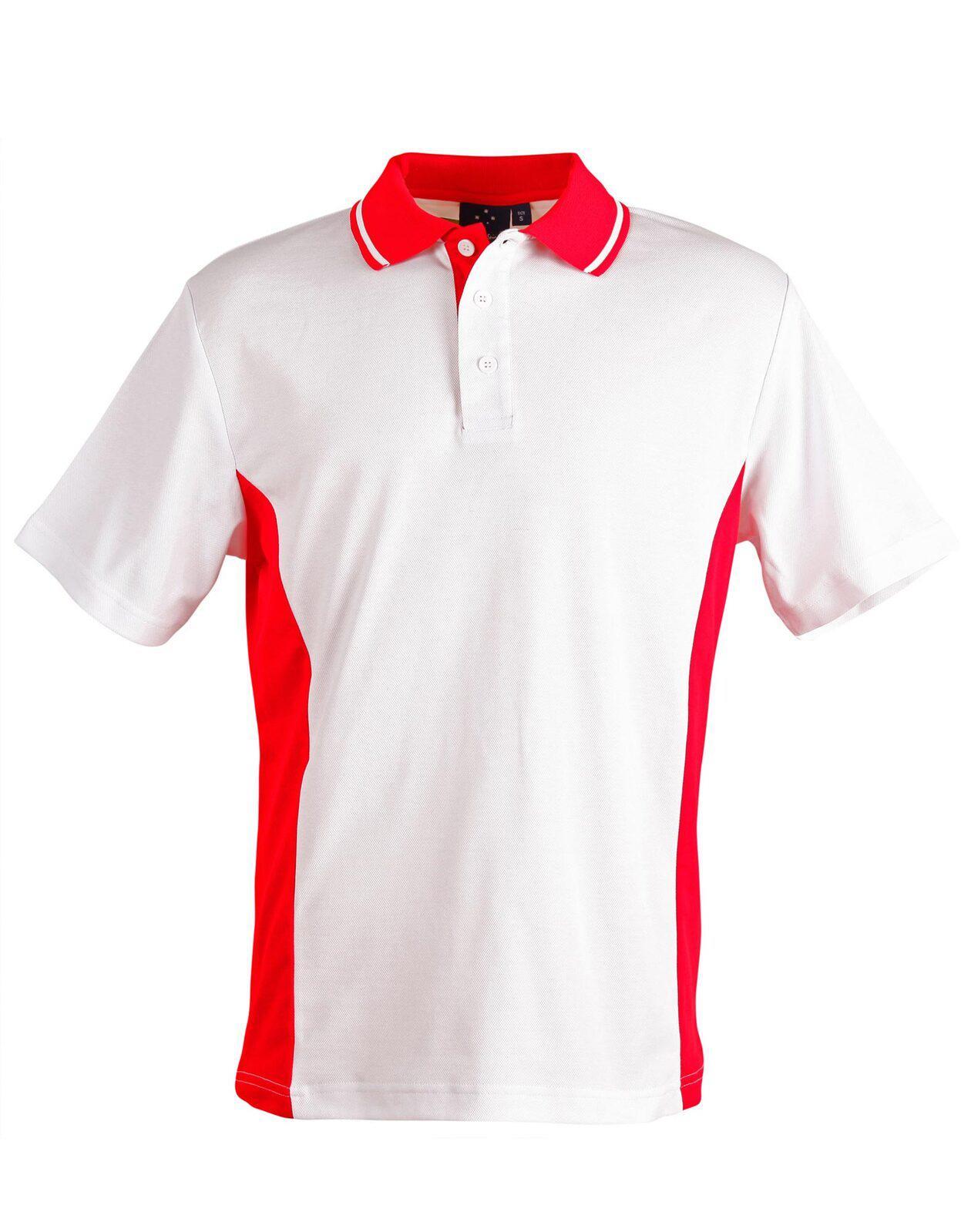 PS73K Sz 04K TEAMMATE Cotton Polyester Kids Polo Shirt White/Red
