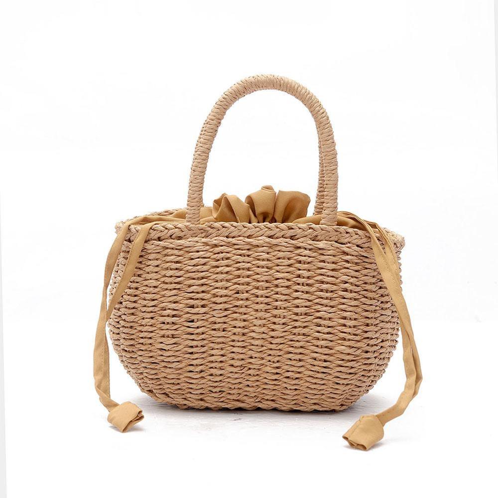 2021 New Summer Straw Small Bags For Women Drawstring Handmade Rattan Shopping Tote Bags Girls Beach Travel Basket Handbags