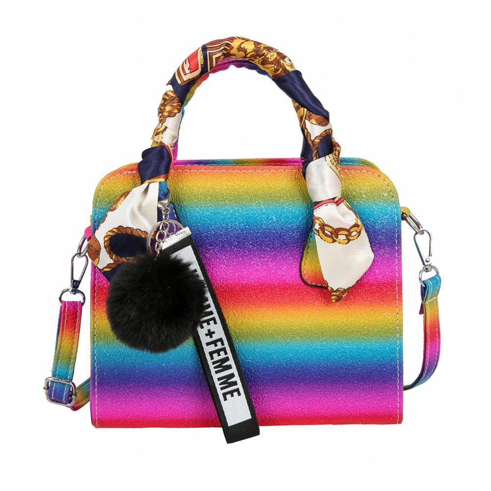 Fashion Gradient Color Crossbody Handbag Women PU Leather Pompom Totes Female Shoulder Purse Travel Messenger Top-handle Bag