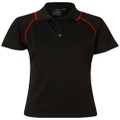 PS19 Sz 14 CHAMPION Diamond-knit Polyester Ladies Polo Shirt Black/Red
