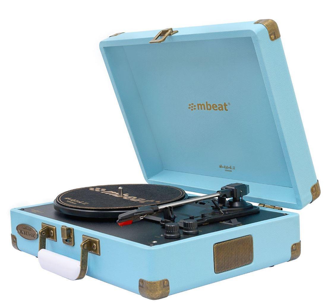 mbeat Woodstock 2 Sky Blue Retro Turntable Player with BT Receiver Transmitter MB-TR96BLU