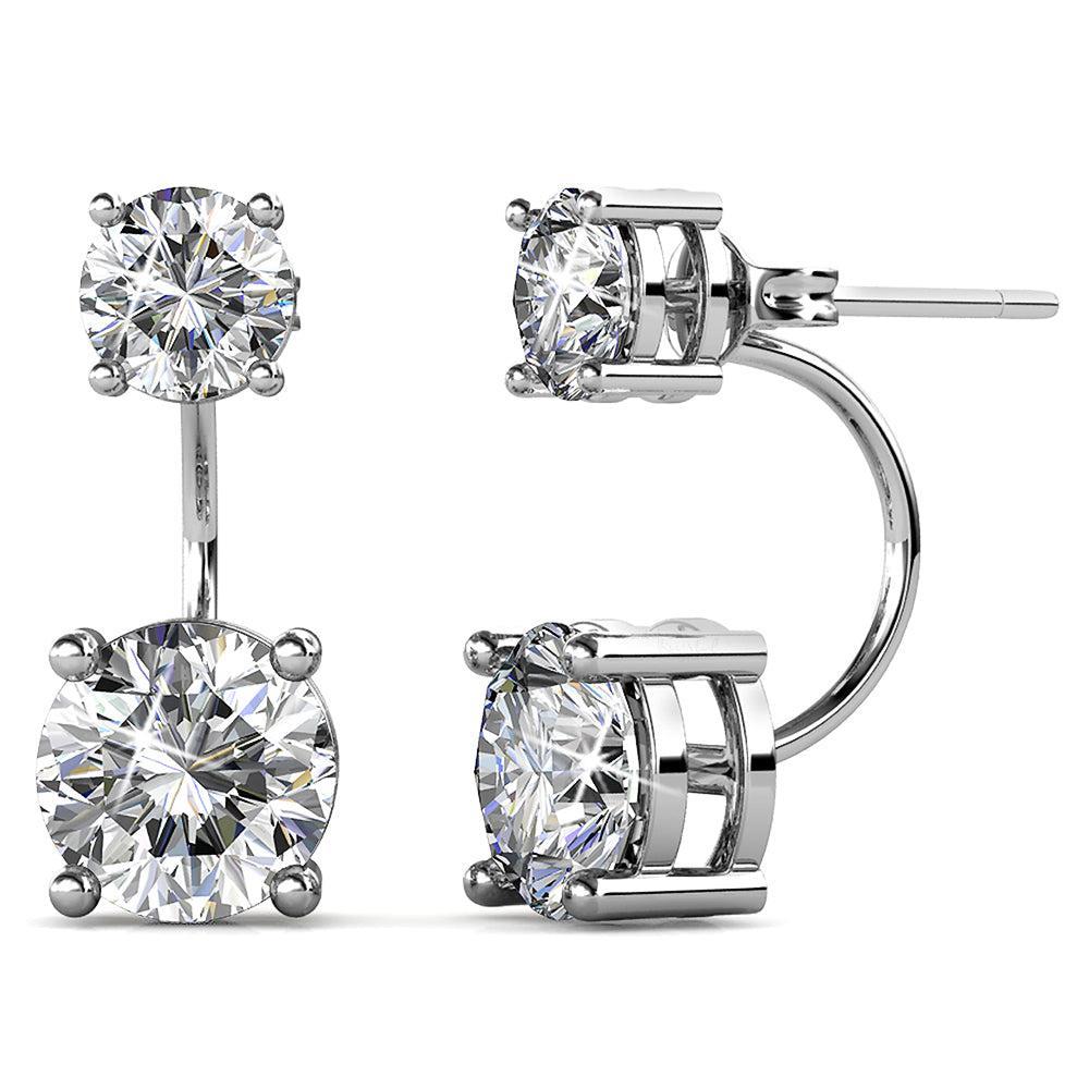 White Gold Duo Crystals Stud Earrings Embellished with Crystals from Swarovski