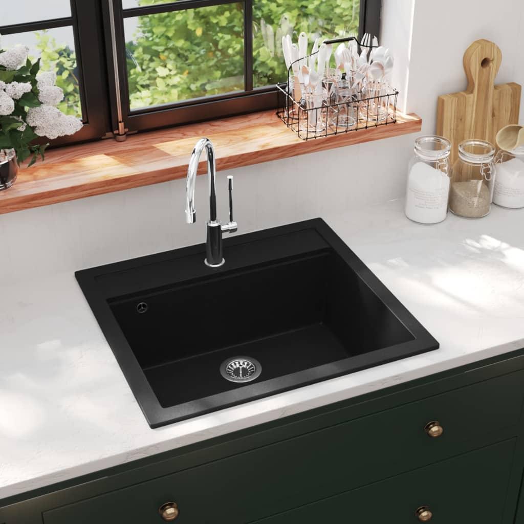 Granite Kitchen Sink Single Basin Black vidaXL