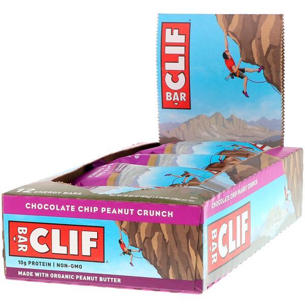 Clif Bar High Protein Organic Energy Bars + Vitamins & Minerals - Chocolate Chip Peanut Crunch, 12 Bars (68g each)