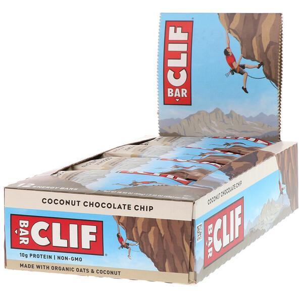 Clif Bar High Protein Organic Energy Bars + Vitamins & Minerals - Coconut Chocolate Chip, 12 Bars (68g each)