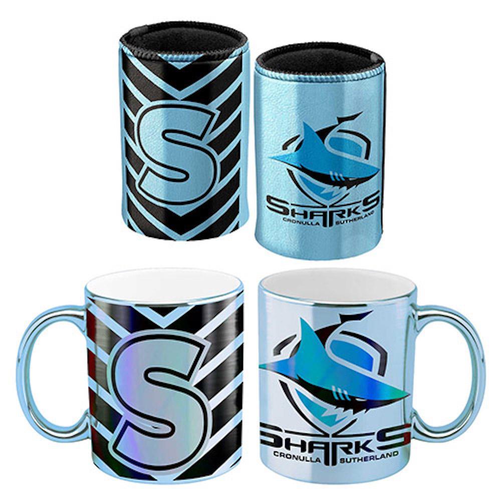 Cronulla Sharks NRL Metallic Mug and Can Cooler Gift Set