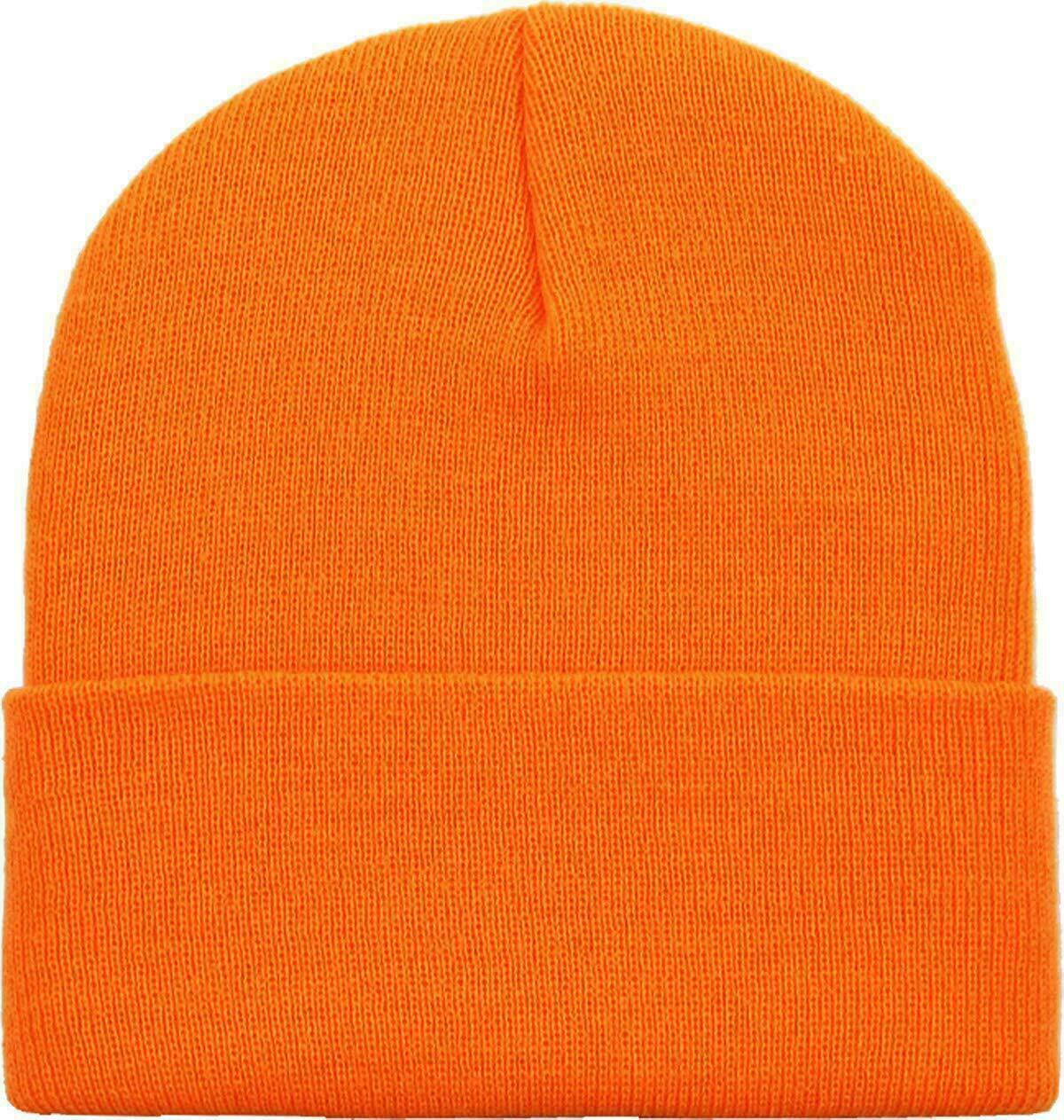 MEN MENS Womens Plain Winter Ski Thermal WARM Knit Knitted BEANIE HAT Cap Bulk Orange