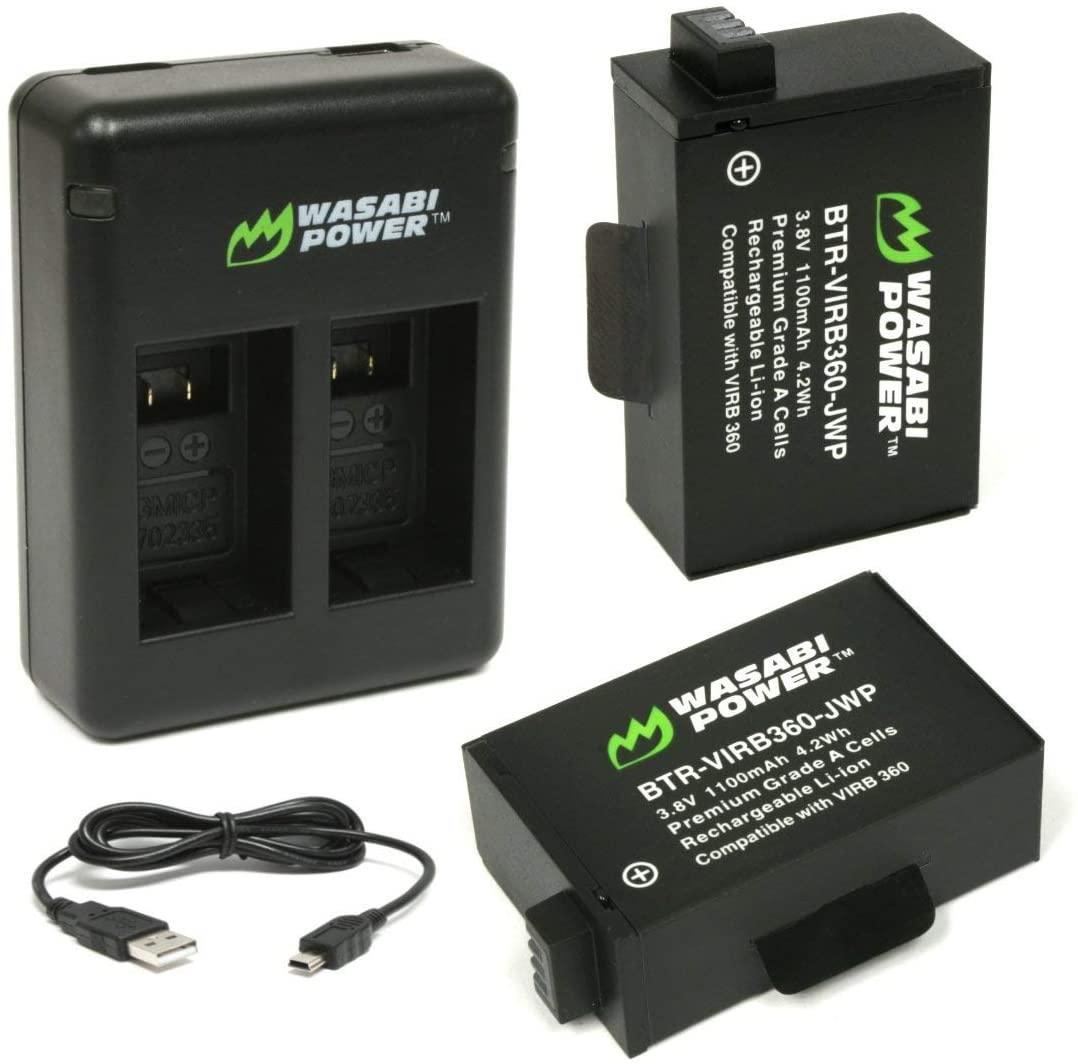 Wasabi Power Battery x 2 and Dual USB Charger for Garmin VIRB 360, 010-12521-10