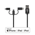 Apple MFI 3 in 1 Certified 8 Pin Lightning Type-C USB Micro to USB Cable 1M Nylon Braided - Black -AeroCool Branded