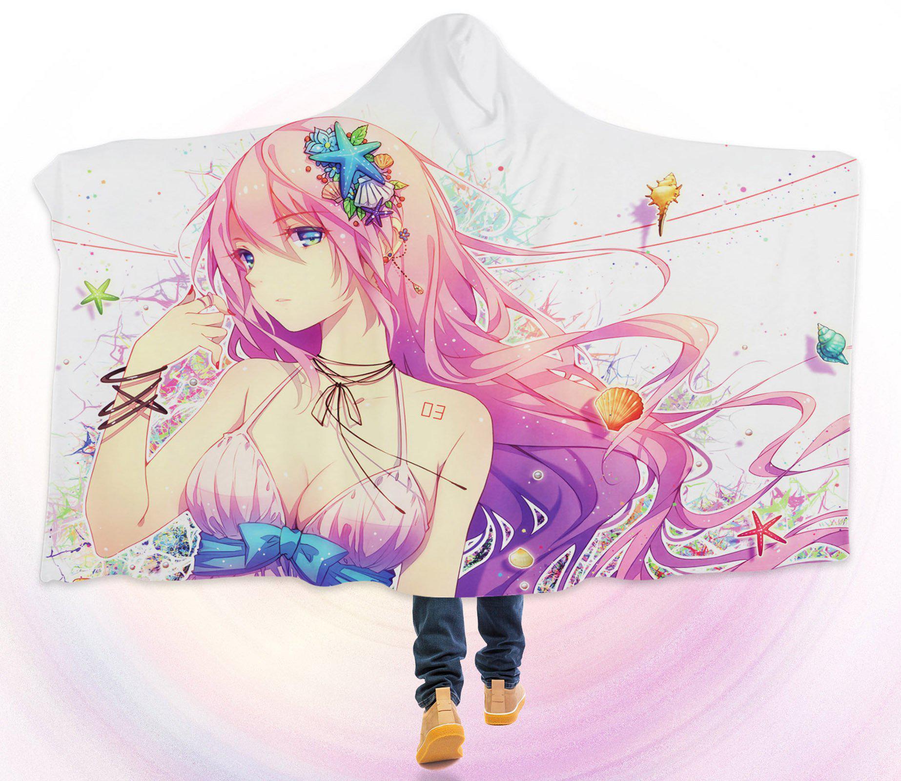 3D Hatsune Miku 4415 Anime Hooded Blanket, 150x110cm(59''x43'')