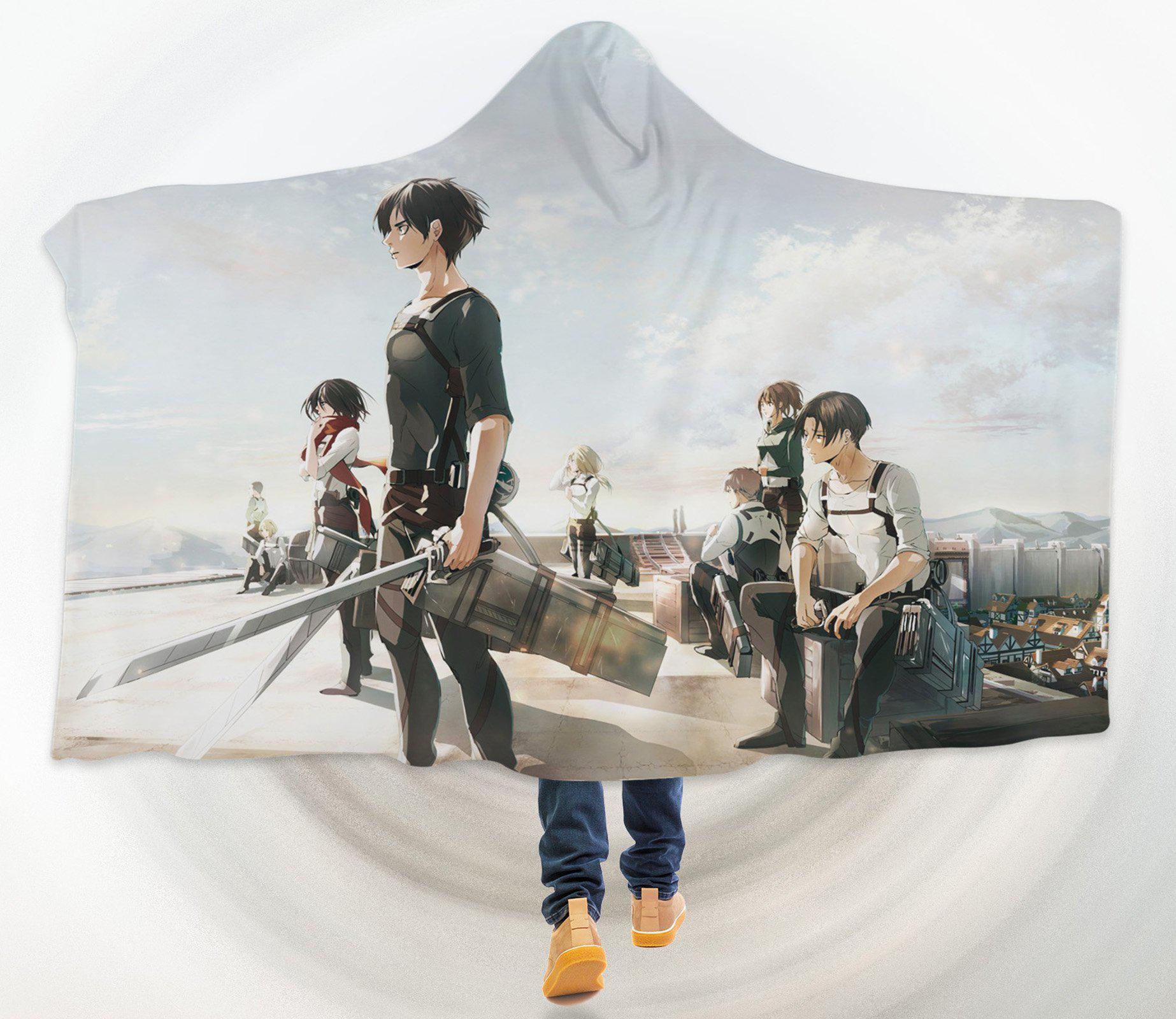 3D Attack On Titan 4405 Anime Hooded Blanket, 150x130cm(59''x51'')