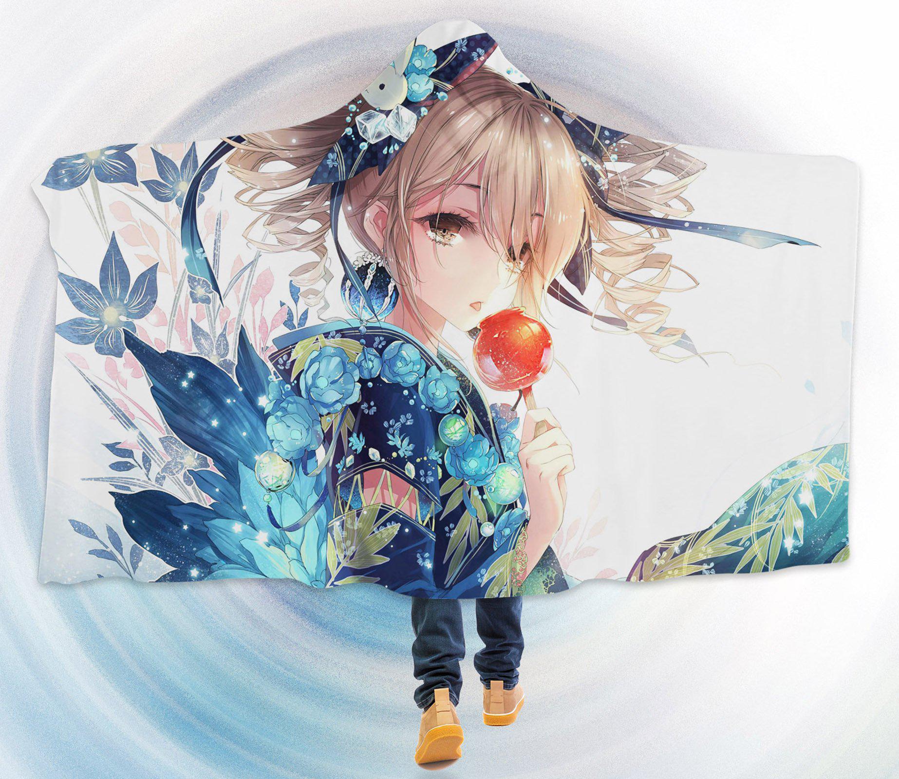 3D Flower Girl 4399 Anime Hooded Blanket, 150x110cm(59''x43'')