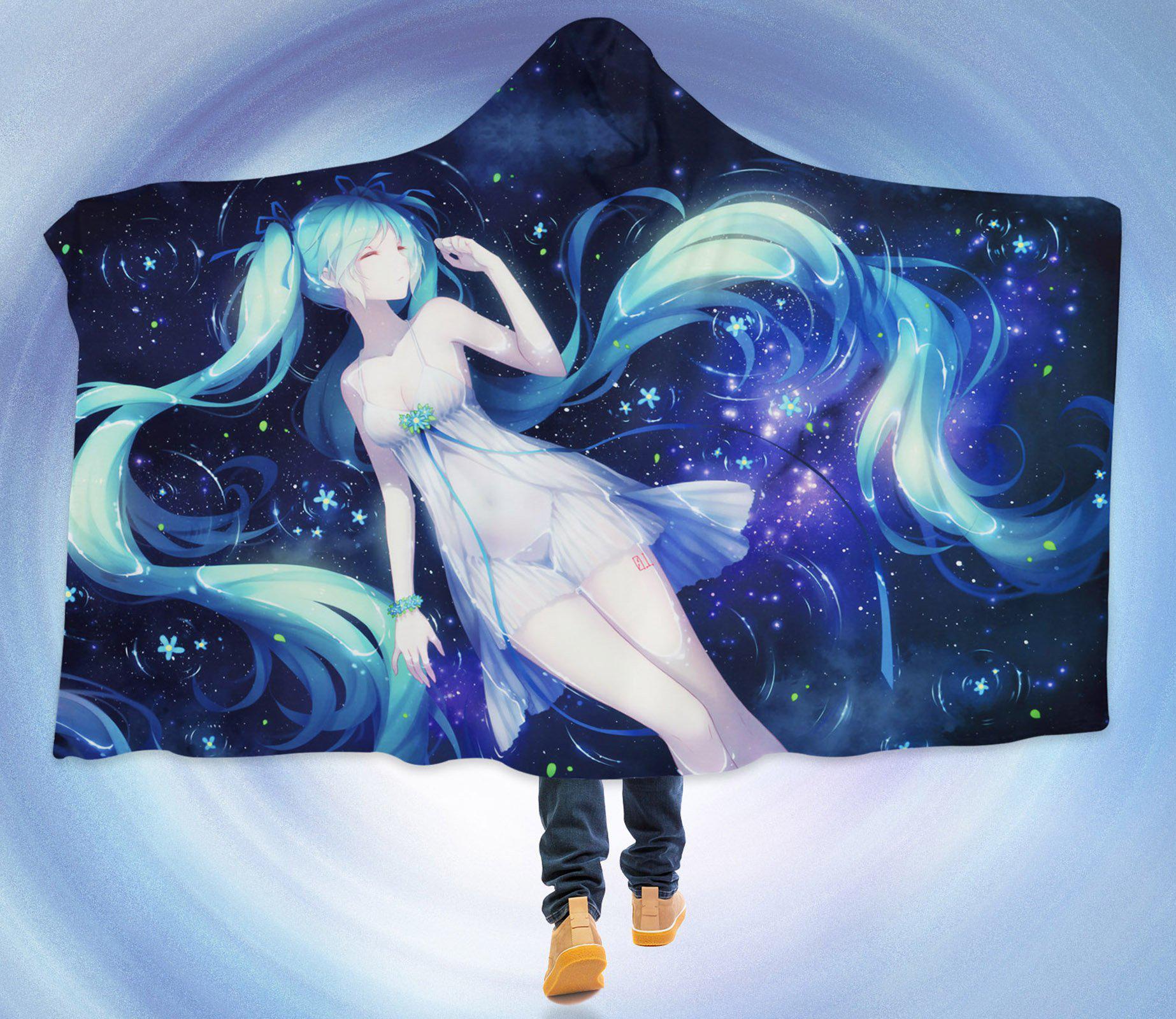 3D Hatsune Miku 4414 Anime Hooded Blanket, 150x110cm(59''x43'')