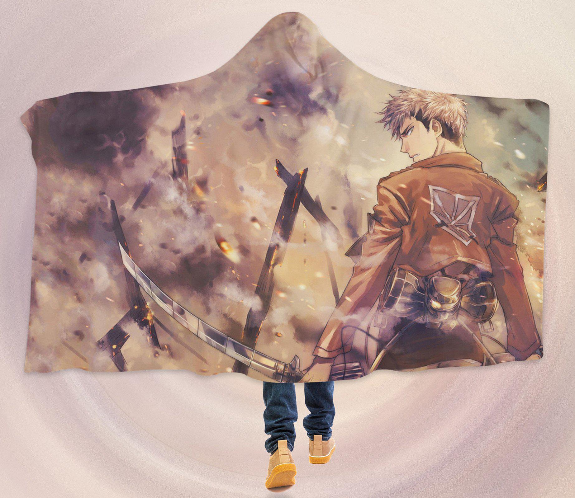 3D Attack On Titan 4403 Anime Hooded Blanket, 150x110cm(59''x43'')