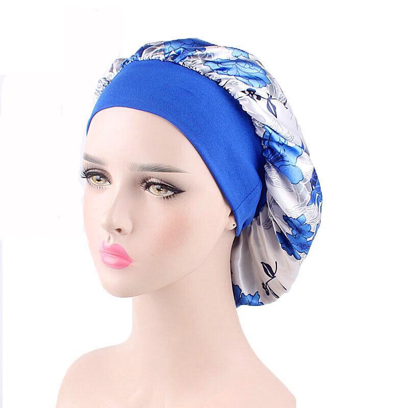 GoodGoods Silk Night Sleep Cap Hair Care Bonnet Hats Head Cover Headwear(Blue & White)
