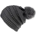 GoodGoods Slouch Skull Beanie Hat Bobble Fur Pom Pom Ski Skull Cap Winter Fall Warm(Dark Grey)