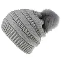 GoodGoods Slouch Skull Beanie Hat Bobble Fur Pom Pom Ski Skull Cap Winter Fall Warm(Light Grey)