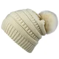 GoodGoods Slouch Skull Beanie Hat Bobble Fur Pom Pom Ski Skull Cap Winter Fall Warm(Beige)