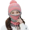 GoodGoods Winter Beanie Ski Cap + Warmer Snood Tube + Knit Mask Face Cover Set(Pink)