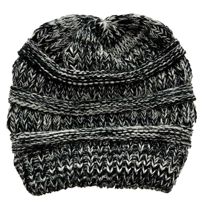 GoodGoods Messy Bun Crochet Cap Ponytail Beanie Hat Winter Warm Chunky Knitted Ski(Black A)