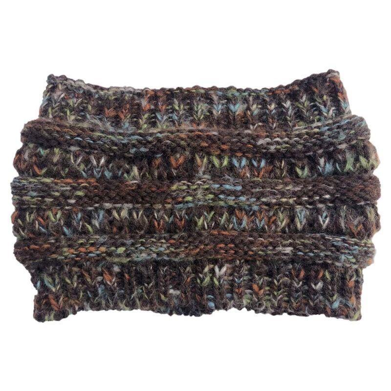 GoodGoods Messy Bun Ponytail Knitted Beanie Winter Warm Ski Hat Stretch Crochet Hats(Brown)