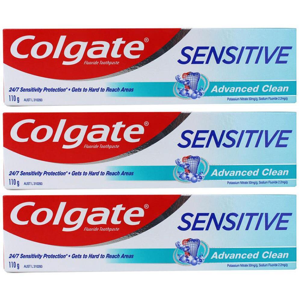 3x Colgate 110g Fluoride Toothpaste Sensitive Advanced Clean Dental Teeth Care