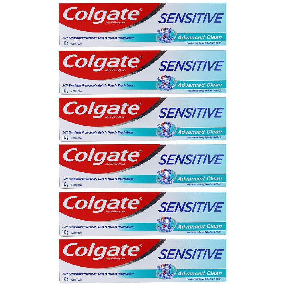 6x Colgate 110g Fluoride Toothpaste Sensitive Advanced Clean Dental Teeth Care