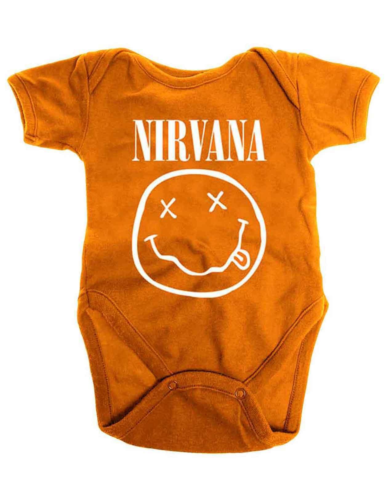 Nirvana Baby Grow White Smile Band Logo new Official Orange 0 to 24 Months