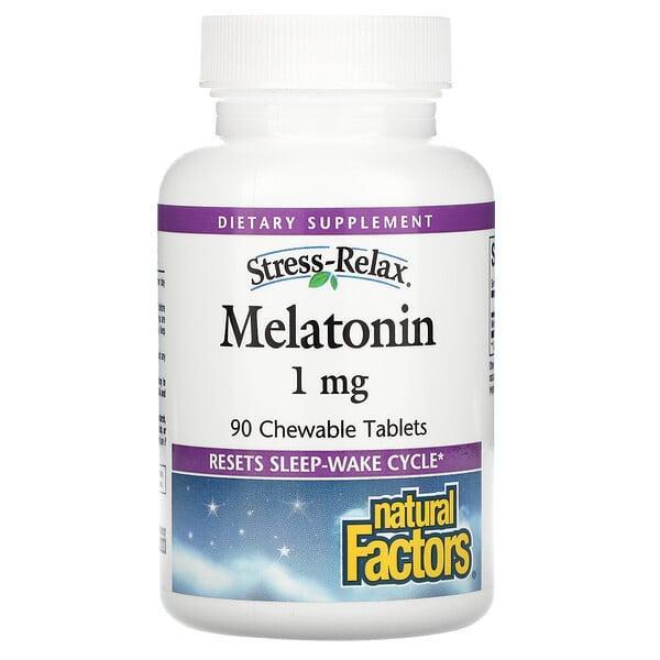 Natural Factors Stress Relax, Melatonin Sleep & Wake Cycle Support, 1mg, 90 Chewable Tablets