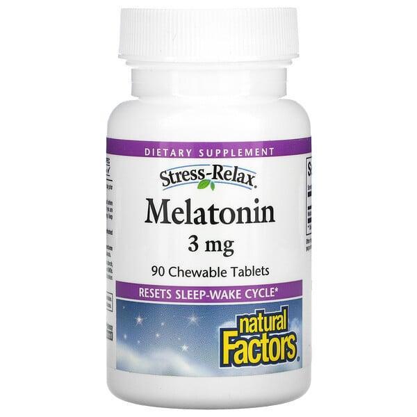 Natural Factors Stress Relax, Melatonin Sleep & Wake Cycle Support, 3mg, 90 Chewable Tablets