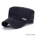GoodGoods Flat Top Hat Summer Military Peaked Sun Cap Washed Hats(Black )