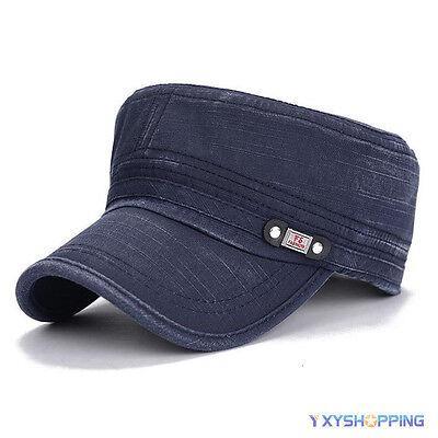 GoodGoods Flat Top Hat Summer Military Peaked Sun Cap Washed Hats(Navy Blue)