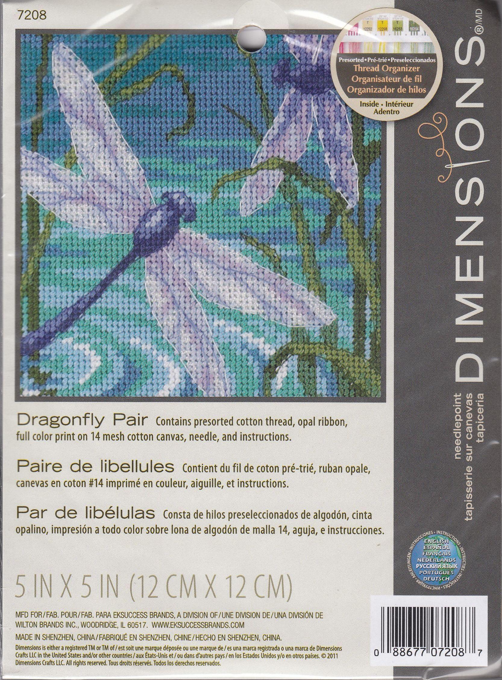 DRAGONFLY PAIR Needlepoint Kit 5" x 5", 07208, Full colour print Canvas