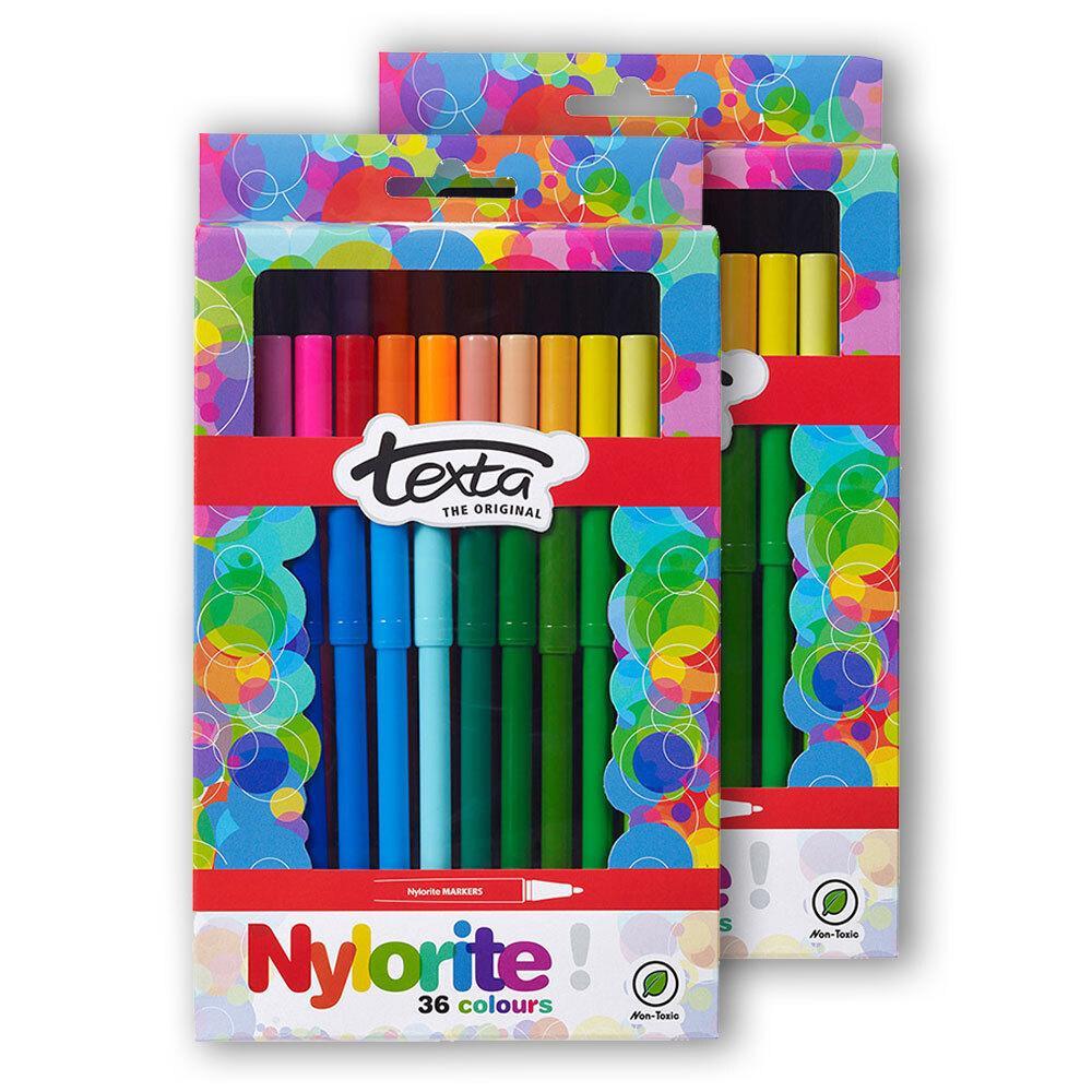 2x 36pc Texta Water-Based Nylorite Assorted Colours Writing/Drawing Pens/Markers