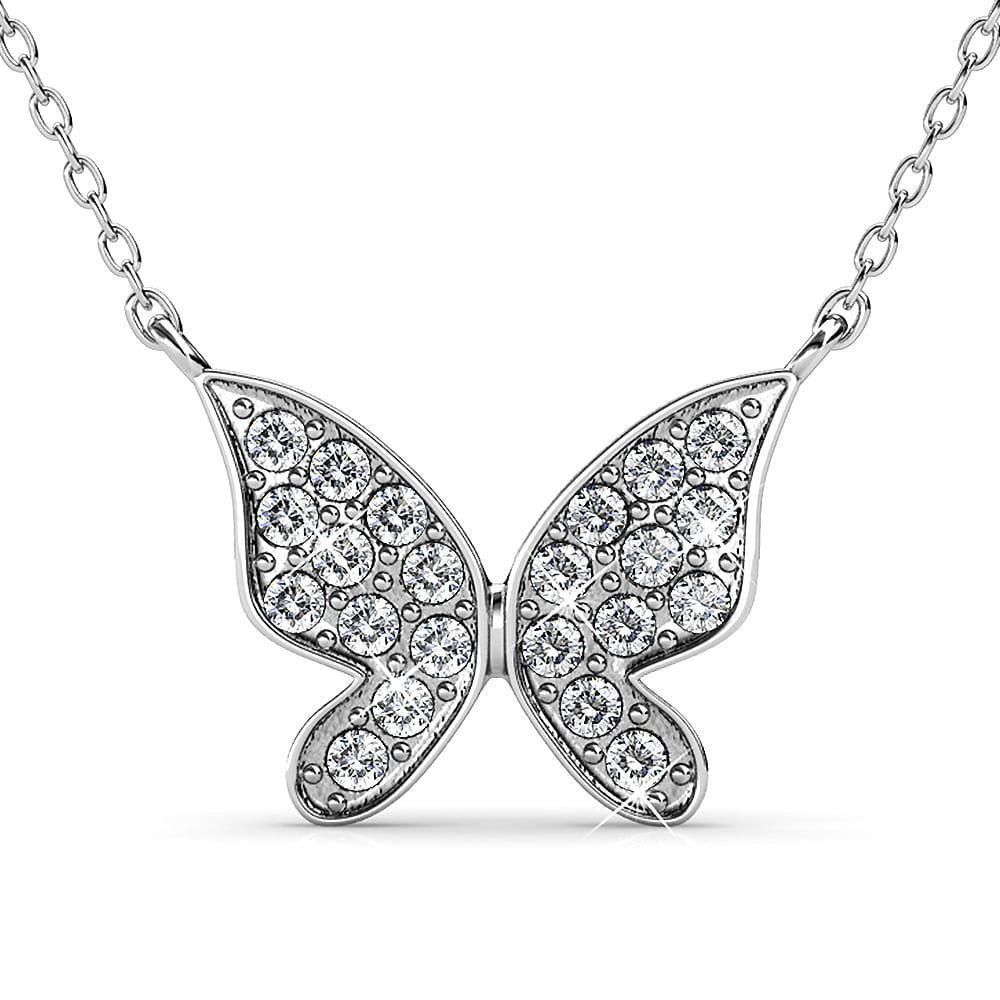 White Gold Sweet Butterfly Pendant Necklace Embellished with Crystals from Swarovski