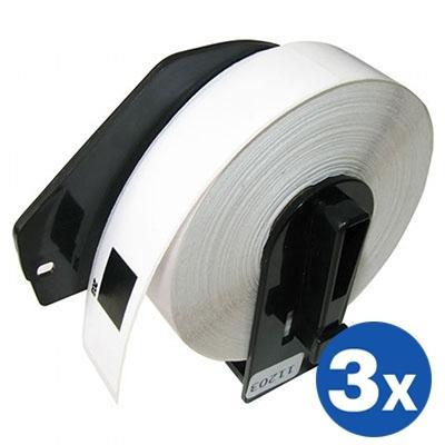 3 x Brother DK-11203 DK11203 Generic Black Text on White Die-Cut Paper Label Roll 17mm x 87mm - 300 labels per roll