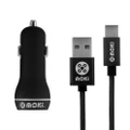 Moki 90cm Braided Type-C to USB Sync/Charge Cable w/ Car Charger for Smartphones