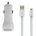 Moki 90cm Lightning MFI-Certified Charging Cable/Dual USB Car Charger for iPhone