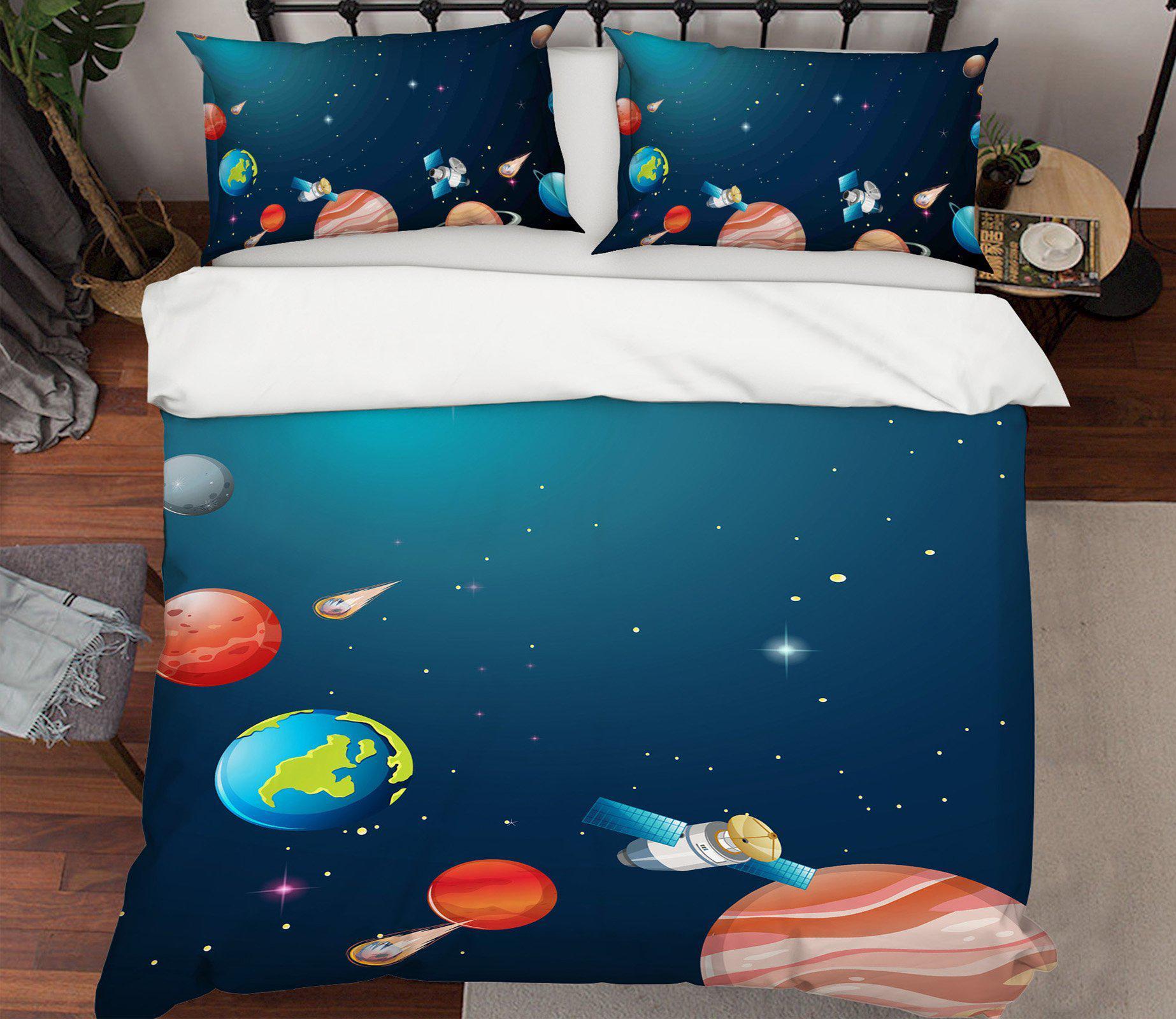 3D Bed Pillowcases Quilt Planet 19167 Quilt Cover Set Bedding Set Pillowcases 3D Bed Pillowcases Quilt Duvet cover