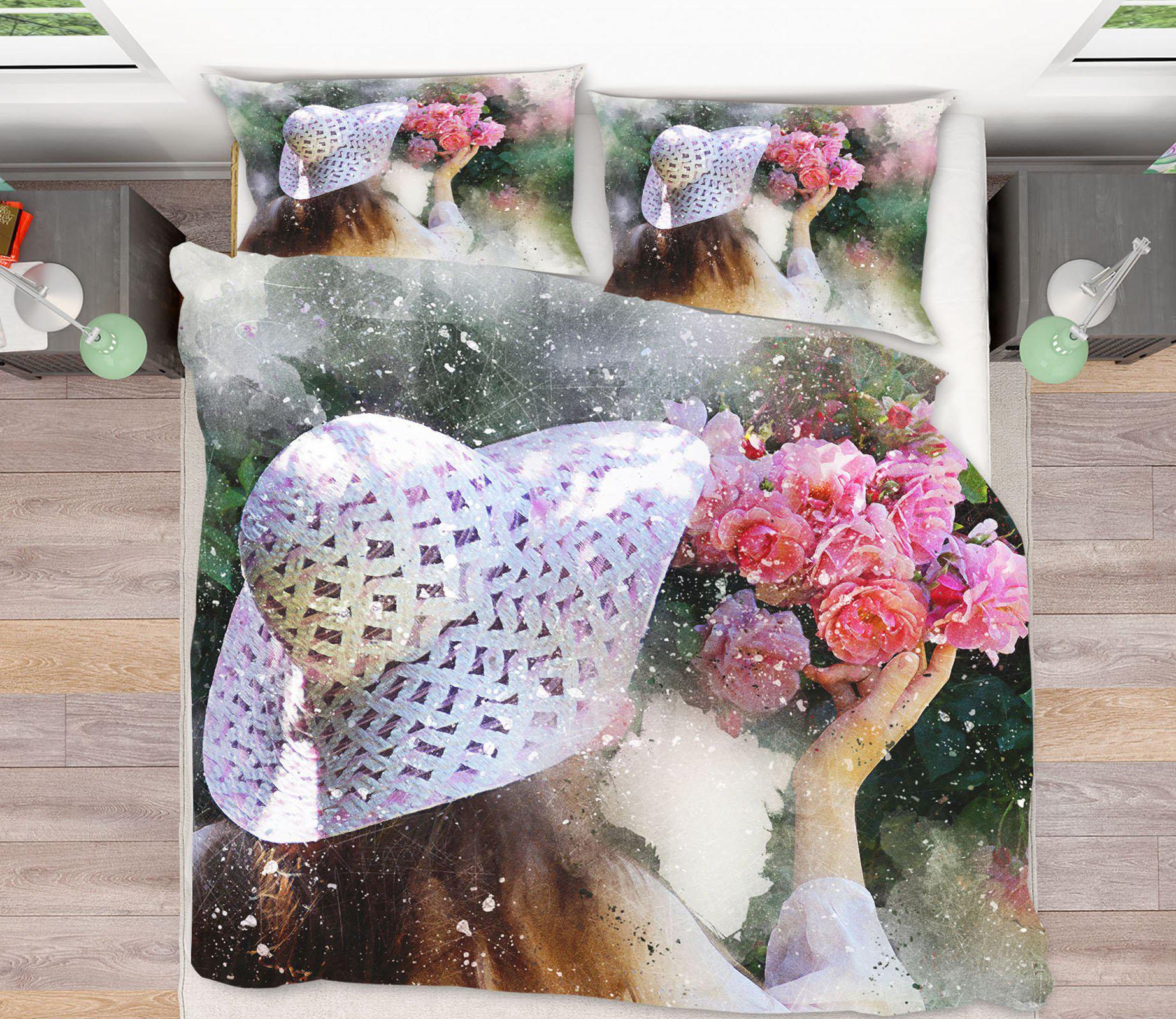 3D Bed Pillowcases Quilt Hat Girl Flowers 19171 Quilt Cover Set Bedding Set Pillowcases 3D Bed Pillowcases Quilt Duvet cover