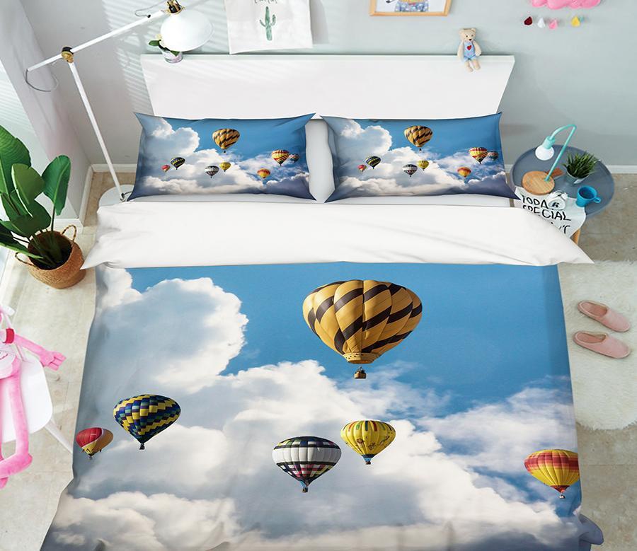 3D Bed Pillowcases Quilt Sky Hot Air Balloon 19138 Quilt Cover Set Bedding Set Pillowcases 3D Bed Pillowcases Quilt Duvet cover