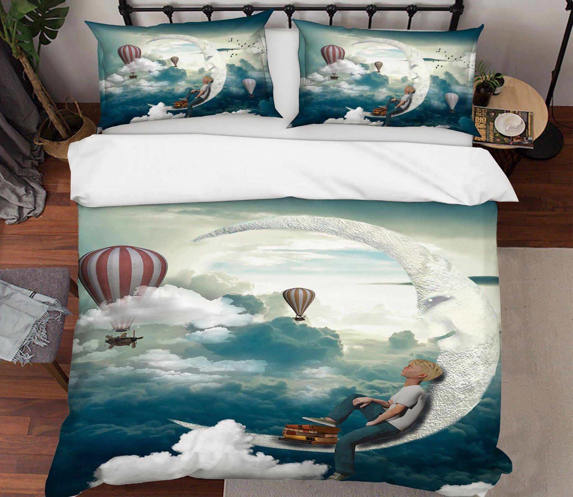 3D Bed Pillowcases Quilt Hot Air Balloon Moon 19132 Quilt Cover Set Bedding Set Pillowcases 3D Bed Pillowcases Quilt Duvet cover