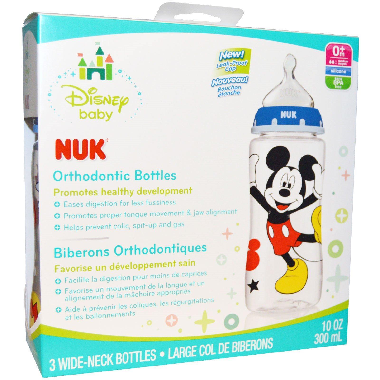 NUK Disney Baby Mickey Mouse Perfect Fit Bottles BPA Free Medium Flow - 0+ Months Grey - 3 Bottles (300ml each)