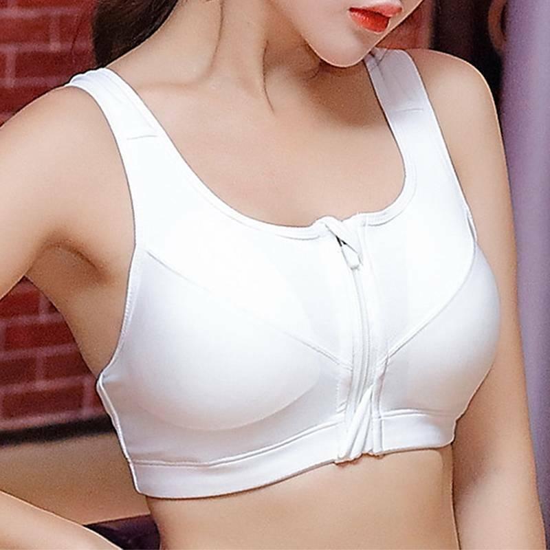 GoodGoods Casual Zip Front Fastening Sport Bra Non-Wired Comfort(White,L)