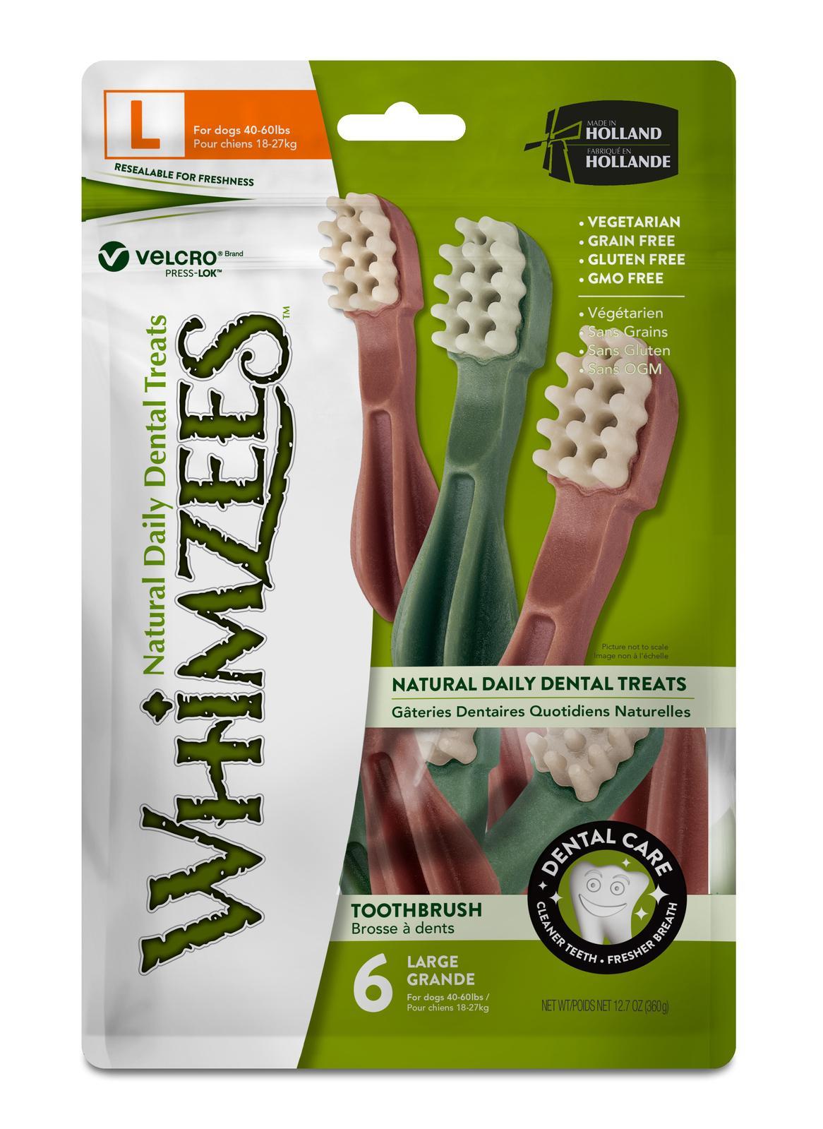 Whimzees Toothbrush Dental Care Dog Treat Value Bag Large 6 Pack