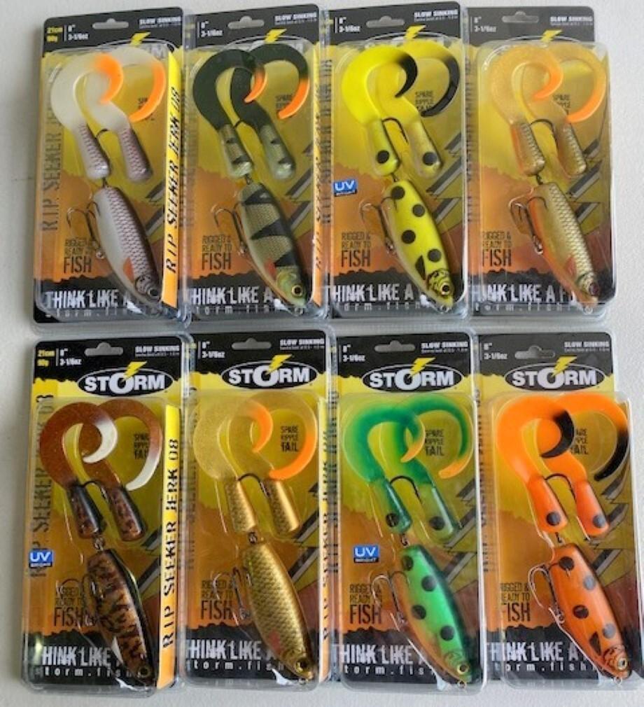 Storm 8 Inch R.I.P. Seeker Jerk Lures Mixed Box - 8 Asstd Lures With Spare Tails