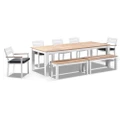 Balmoral 2.5M Teak Top Aluminium Table With 2 Bench Seats And 5 Chairs - Outdoor Teak Dining Settings
