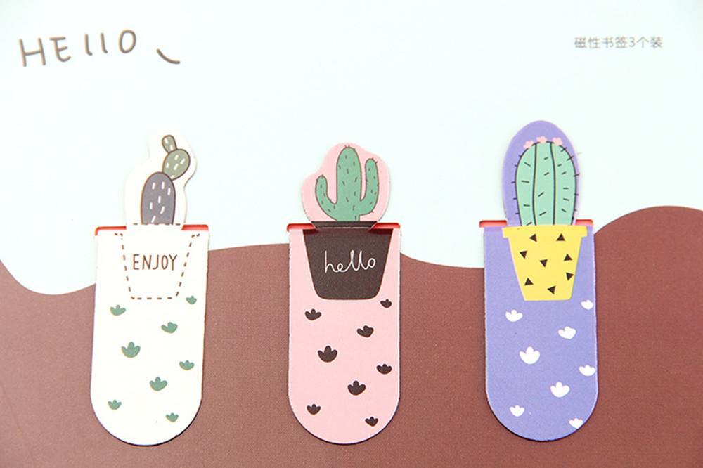 3 pcs/pack Creative cactus Magnetic Bookmarks Books Marker of Page Student Stationery School Office Supply Gift Stationery