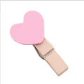 60 pcs Pink Lovely Heart Wooden Paper Clip Bookmark For Album With Rope School Office Supply