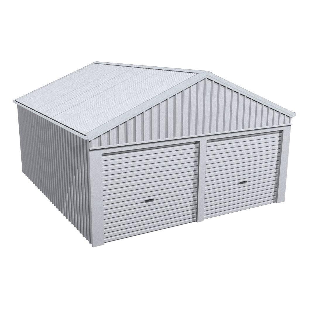 Stratco Domestic Gable Roof Shed Double Garage 5.45 x 6.21 x 2.4m Gable End Roller Door Zinc/Al